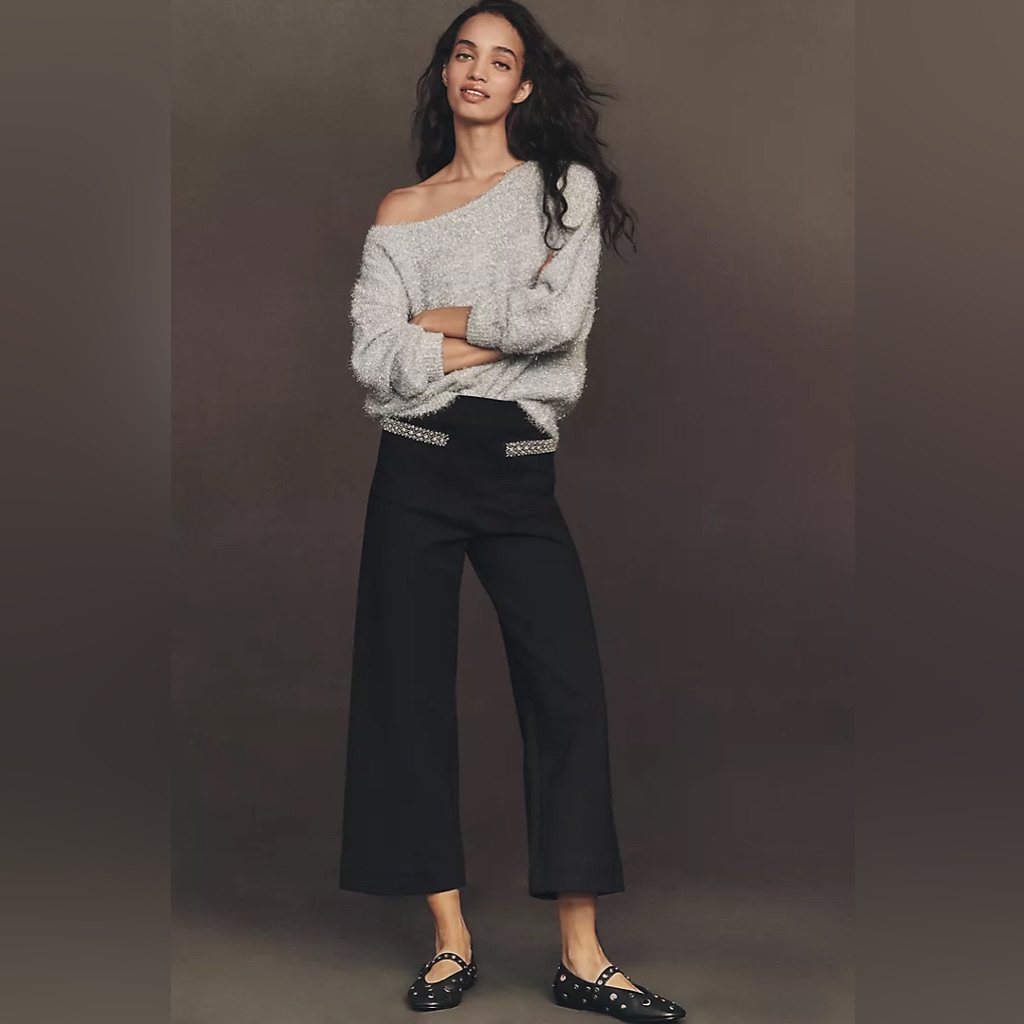 New Maeve X Anthropologie The Colette Crop Rhinestone Pocket Pants 27p 27 P